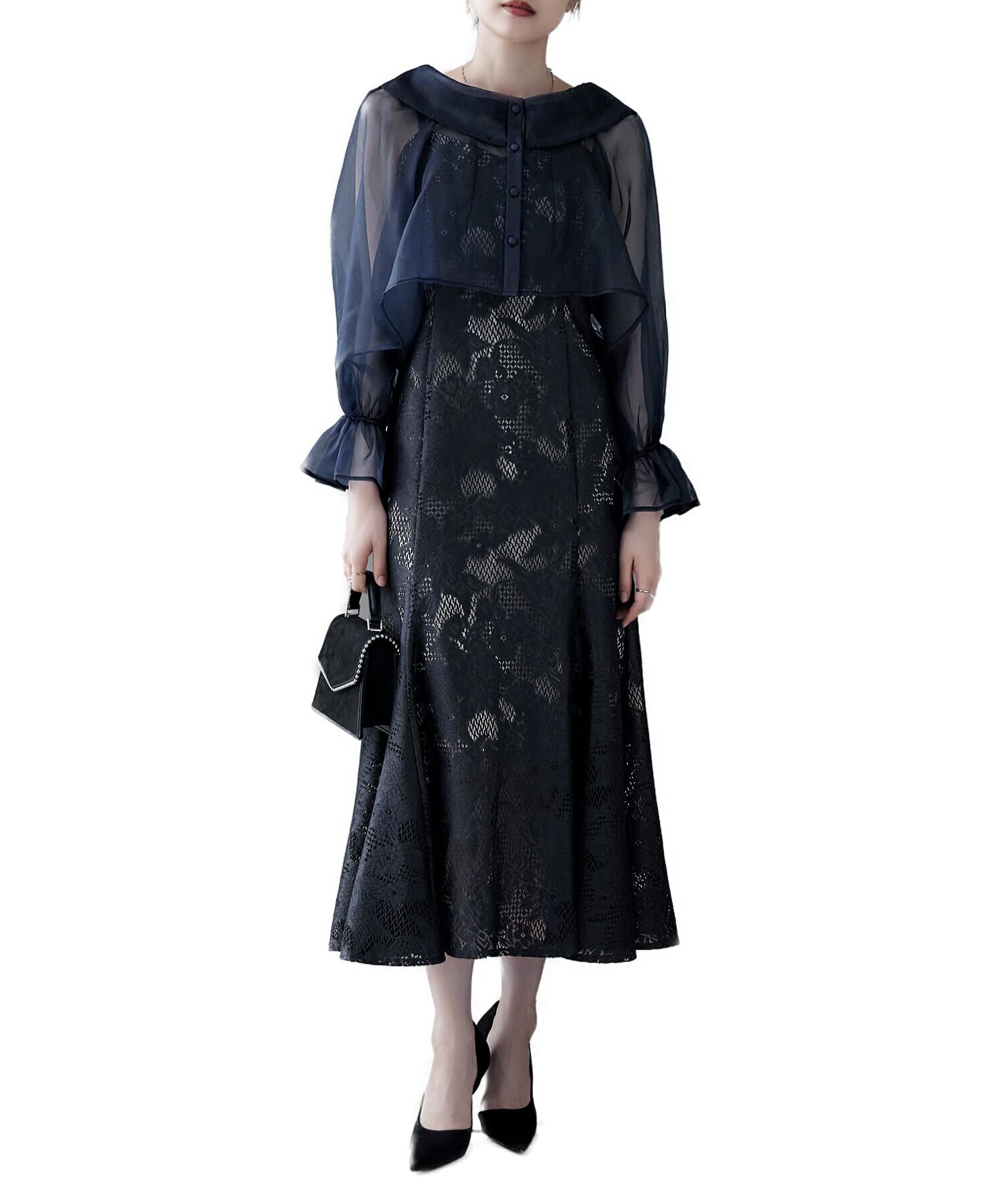 

Прозрачная блузка, комплект из майки-комбинации русалки, платье для свадебной вечеринки, темно-синий M [Etoll] &