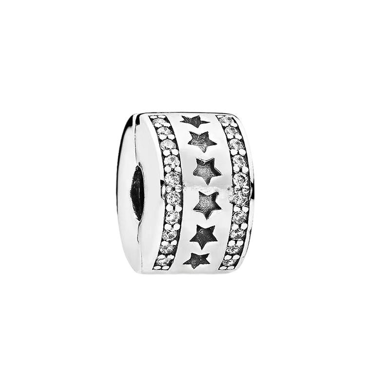 Sparking Butterfly Heart Clip Charm Beads Dangle Silver Bracelet Necklace For Diy Jewelry Women Gift