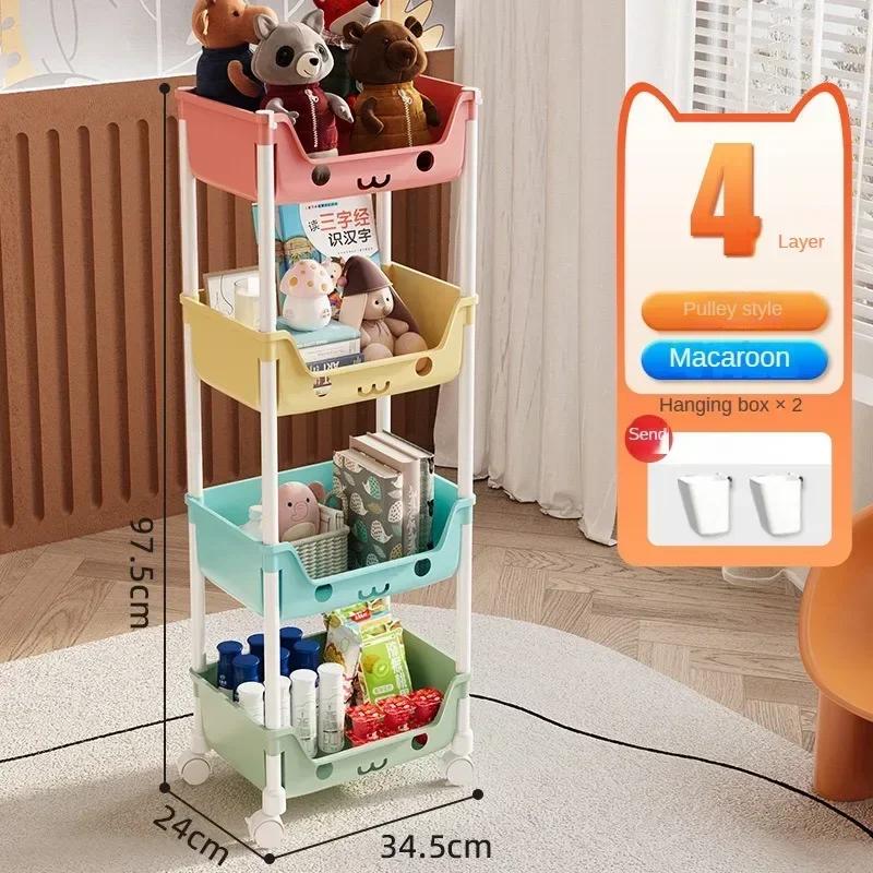 Für Wohnzimmer im Haushalt Mehrschichtiger Cartoon Smiley Beweglicher Wagen Bodenregale Kinderspielzeug Snacks Büchertaschen Organisieren R