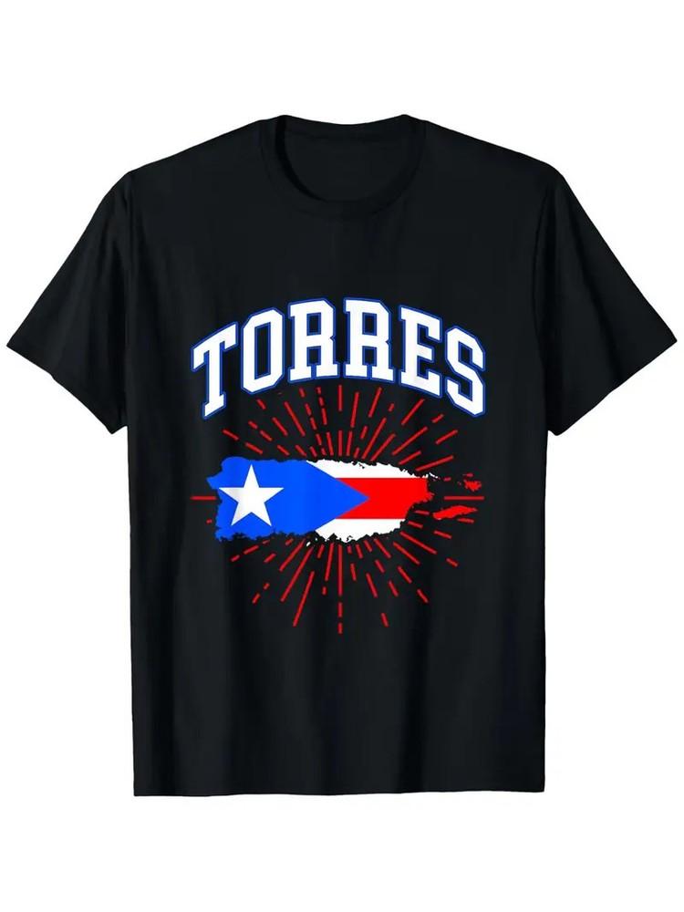 

Torres Family Puerto Rico Flag Graphic T-Shirt, Unisex Cotton Casual Round Neck 2XL