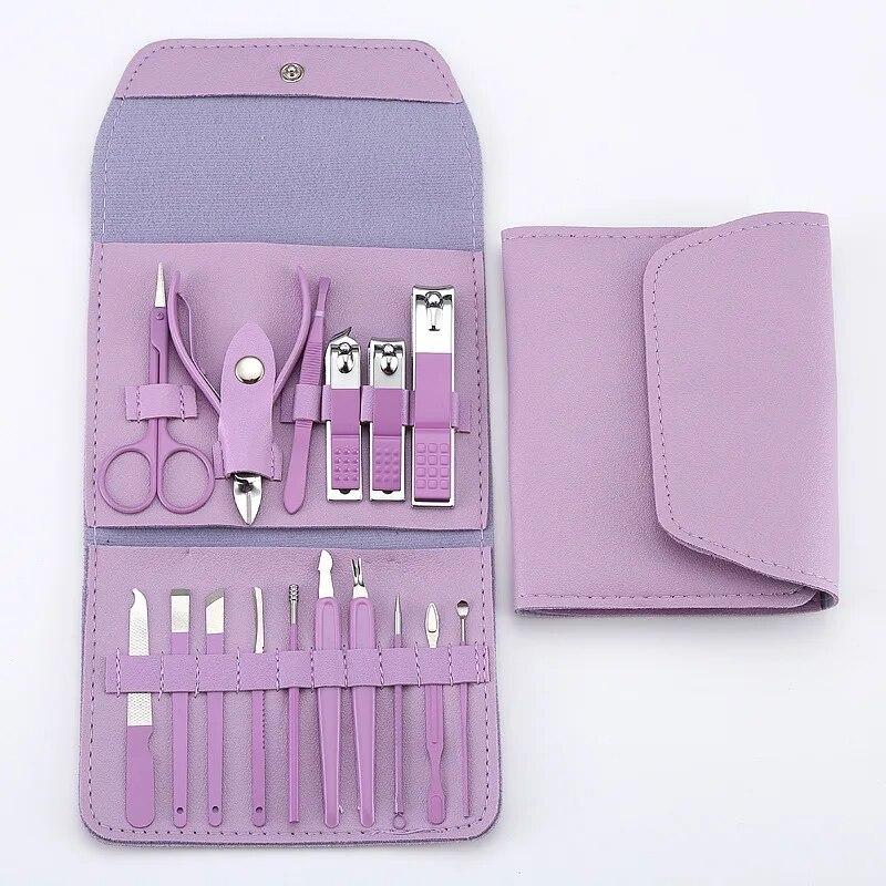 16pcs Nail Cutter Set Stainless Steel Nail Clippers Set With Folding Bag Manicure Cutter Kits Scissors Beauty Tool