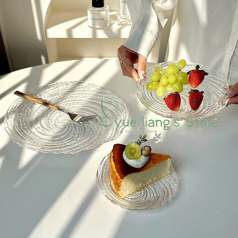 Transparent Water Ripple Glass Plate Nebula Breakfast Dessert Dish Home Fruit Salad Cake Plate Kitchen Tableware