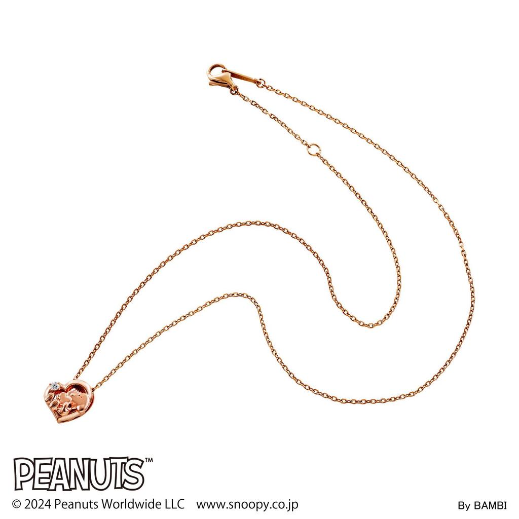 Snoopy PEANUTS Necklace 925 Silver Surgical Stainless Steel Pink Gold Coating Heart [White Clover] PNT-N002PG