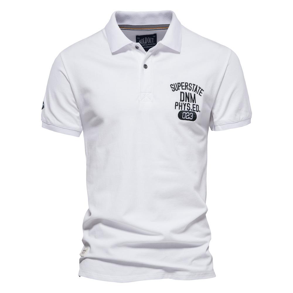 

Новая хлопковая мужская рубашка с коротким рукавом и лацканами, однотонная, с вышивкой, спортивная базовая мужская рубашка-поло M белый