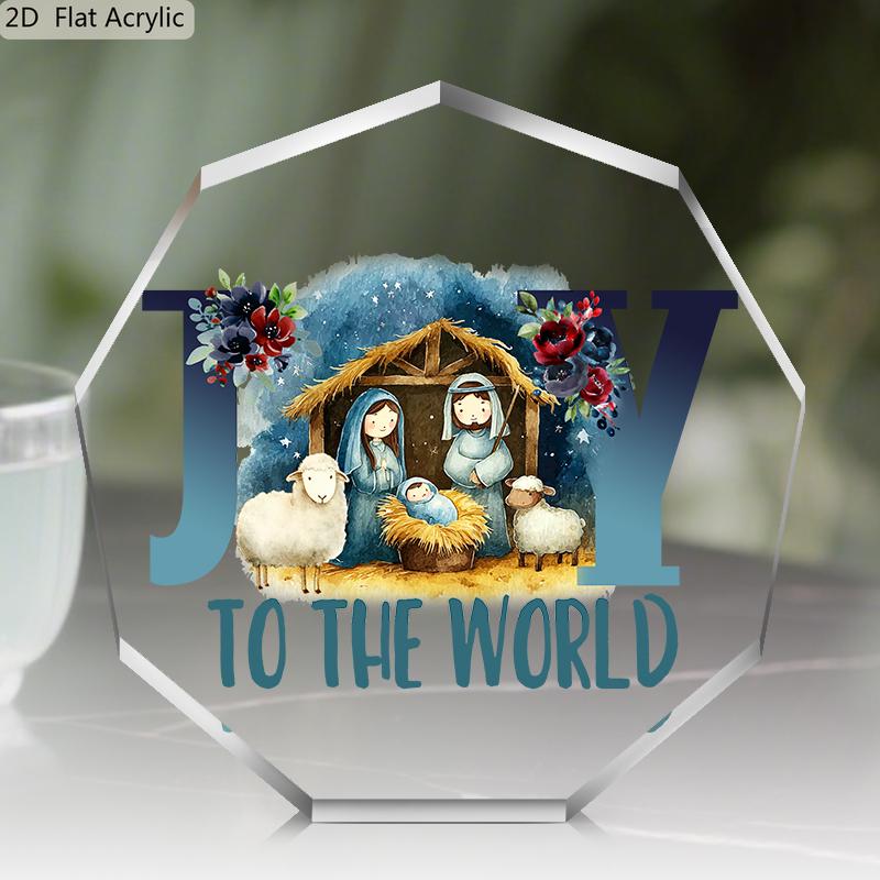 2D Flat, Nativity Scene Acrylic Desktop Decoration Plaque, Mary, Jesus & Stable Birth, Suitable for Wall Decoration, Porch, Room, Villa, Accents Home,