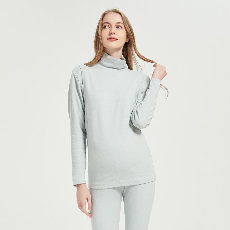 Soft Cotton High Neck Maternity Nursing Top with Horizontal Opening for Breastfeeding, Thickened for Warmth - Autumn/Winter.