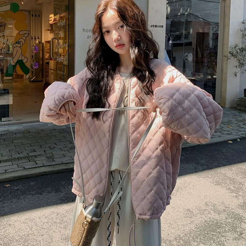 Korean Style Plus Size Womens Coat Loose Fit Windproof Warm Quilted Zip Up Autumn Winter