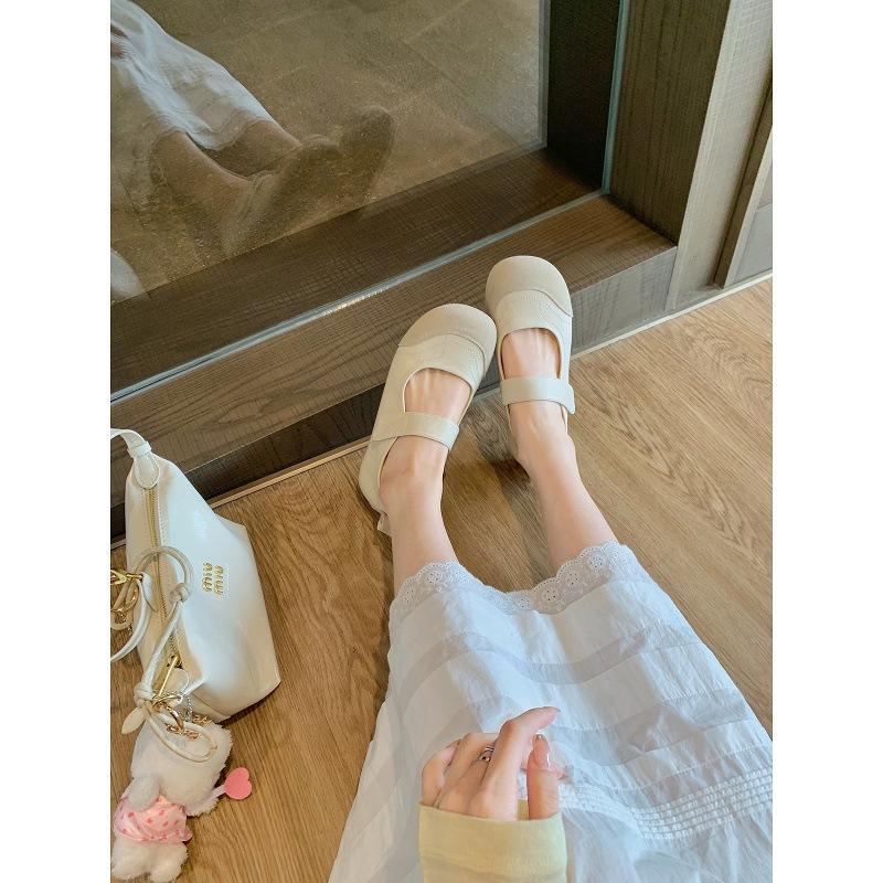 Sheepskin Version~ Grape Mother Same Soft Cute Round Head Versatile Lazy Velcro Word with Mary Jane Shoes Women's Single Shoes