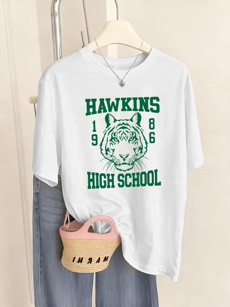 Hawkins High School 1986 Prints TShirts Women Summer Loose Short Sleeve Tops Soft ONeck T Shirt Basics Comfortable Clothes