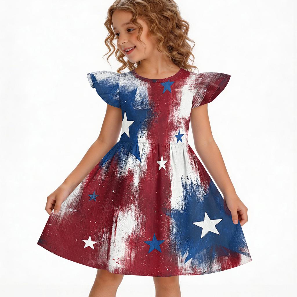 Girls' Summer Princess Dress - A-Line Casual Print Dress