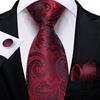 Luxury Floral Striped Solid Men's 8 Cm Red Silk Tie Set Handkerchief Cufflinks Business Wedding Prom Groom Accsessories Gift Men