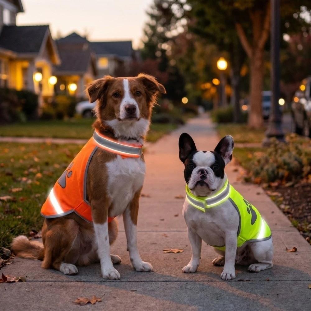 Giacca Visibilità Regolabile per Cuccioli, Abbigliamento Fluorescente Riflettente per Animali Domestici per Passeggiate Notturne