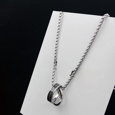 Versatile Titanium Steel Genderless Double Ring Pendant Necklace for Men and Women - Non-Fading Trendy Accessory