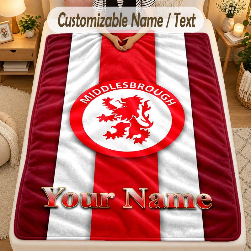 Flannel BlanketMiddlesbrough FC Custom Name Text Personalized Soft Warm Throw Blanket Home Decor Gift