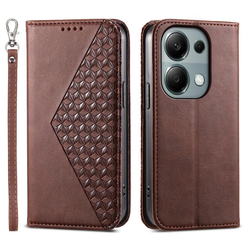 For Xiaomi Redmi Note 13 Pro 4G Case PU Leather Rhombus Imprinted Pattern Wallet Phone Cover
