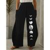 Women's Fashion Wide-legged Pants Elegant 3d Sun, Moon And Star Printed Pants Women's Street Vintage Pants With Pockets