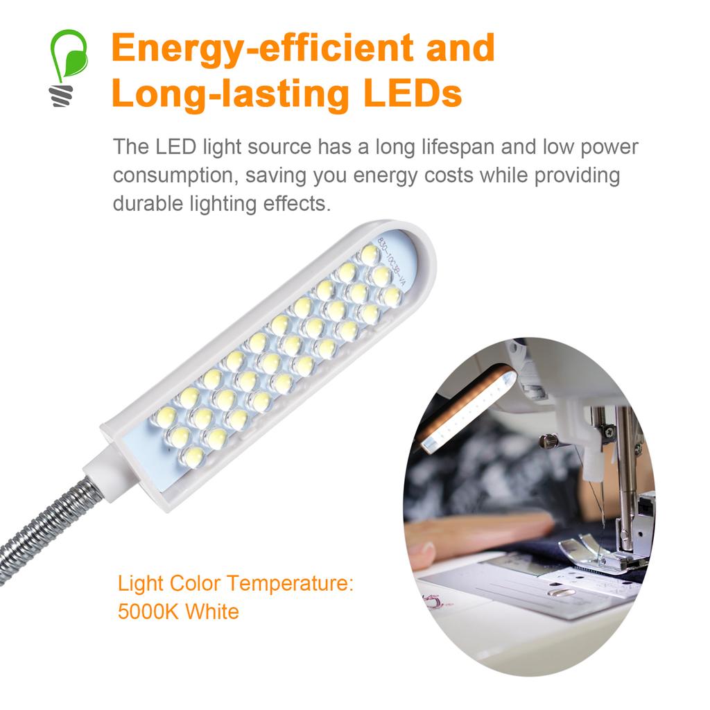 Nähmaschinenlampe 30LEDs Magnetfuß Flexibel Energiesparend Nähmaschinenlicht zum Nähen Lesen Malen