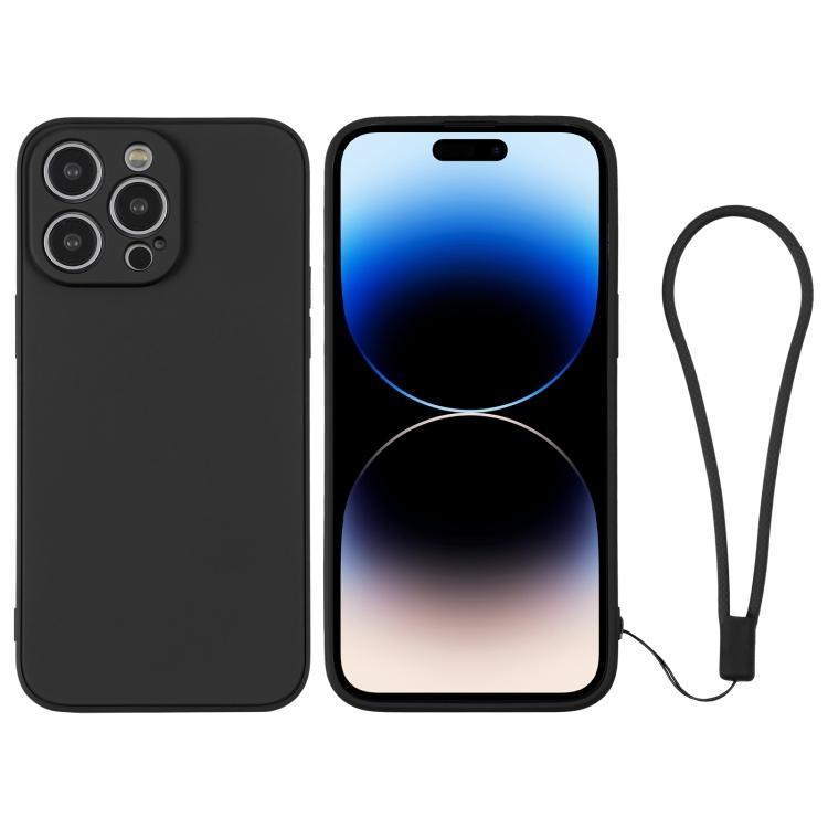 

For iPhone 14 Pro Silicone Phone Case with Wrist Strap For iPhone 14 Pro чорний