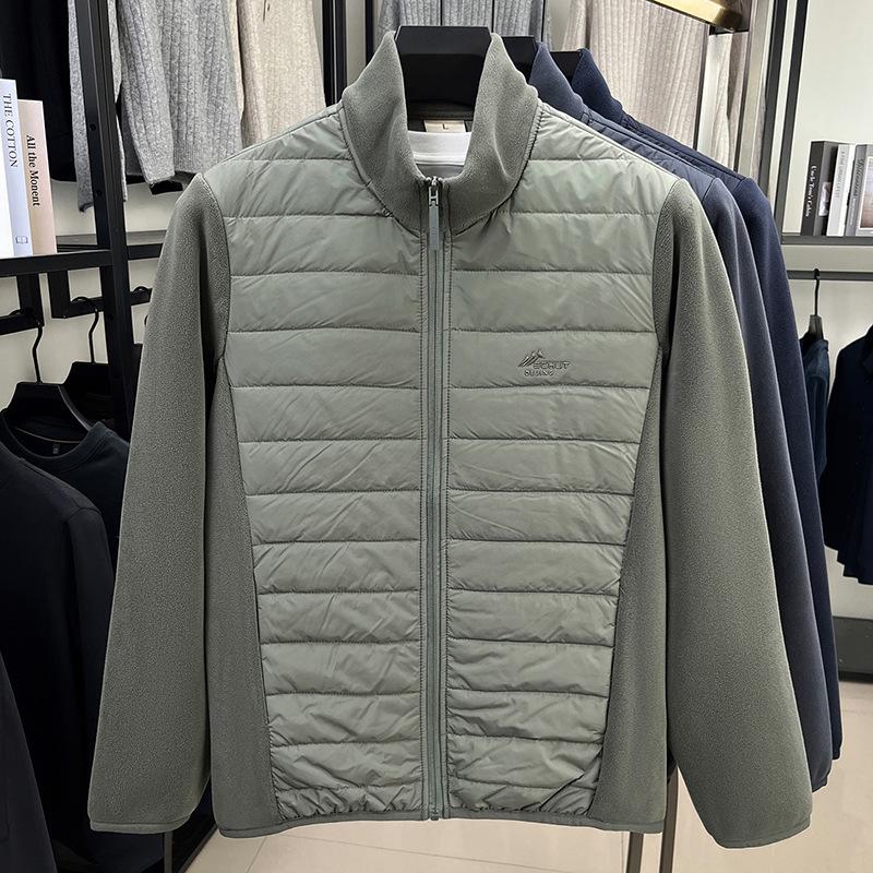 Men s Winter Fleece Cotton Jacket with Wool, Mid-length Stand Collar Hoodie. L