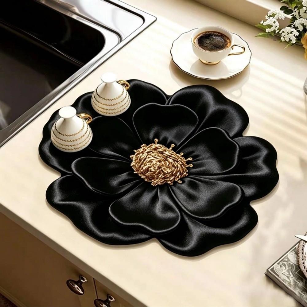 3D Flower Design Dish Draining Mat Water Absorbent Flower Countertop Mat  Bathroom