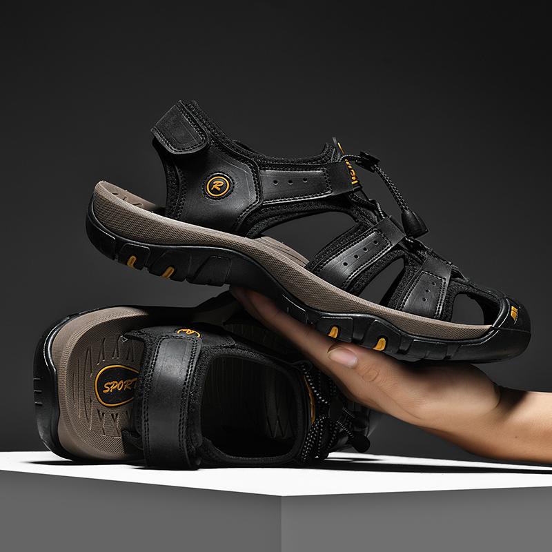 Big Size Men's Sandals Summer Anti-collision Outdoor Walking Treking Casual Shoes Leather Hiking Men Slippers Beach Wading Shoes