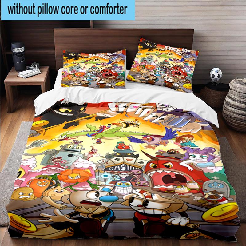 3PCS Adventure In The Cup-head 3pcs Bedding,Including 3PCS Duvet Cover And 2pcs Pillowcases Perfect for Christmas,Ideal for Bedroom, Dormitory