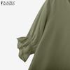 ZANZEA Summer Women V Neck 3/4 Sleeve Casual Loose Blouse