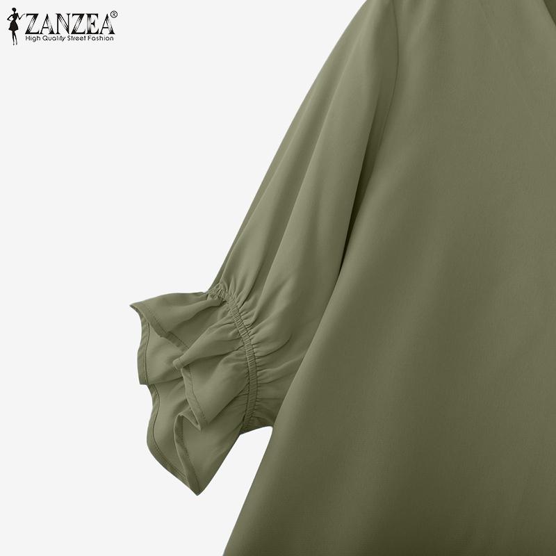 ZANZEA Summer Women V Neck 3/4 Sleeve Casual Loose Blouse