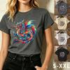 Women's Colorful Watercolor Dragon Graphic Tee Mythical Creature Casual T-Shirt