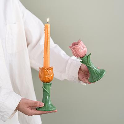Creative Ceramic Tulip Shaped Candlestick Multiple Colors Taper Candle Holders Decoration Party Ambience Desktop Candle Cup New
