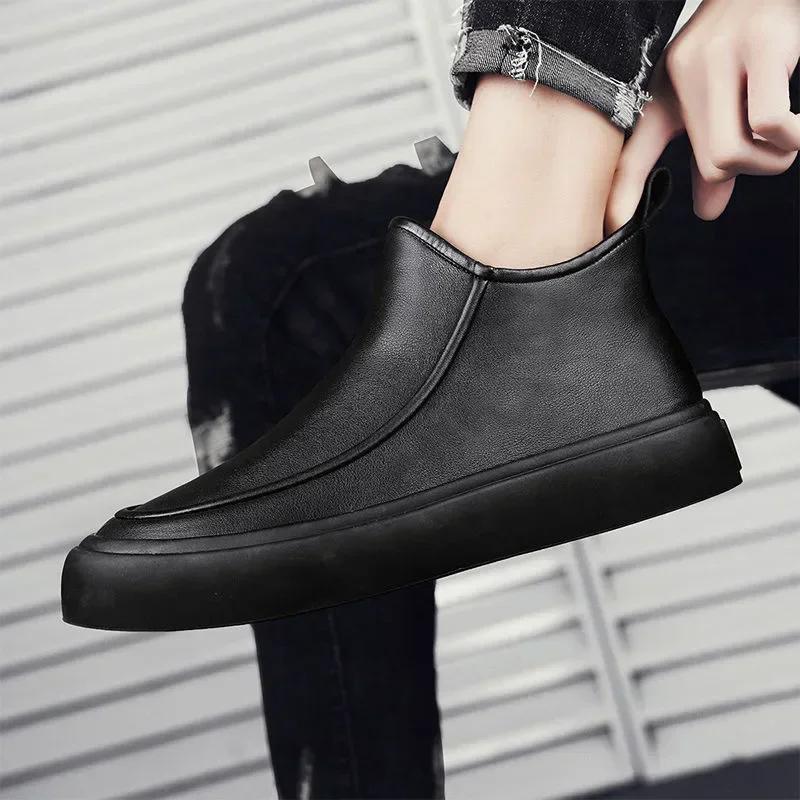 Schwarze Herren Stiefeletten Luxus Designer Herrenstiefel Plateau Reißverschluss High-Top Freizeitschuhe Vielseitige Bequeme Lederschuhe Neu