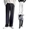 Men Suit Pants Wide Leg Comfortable Fit Straight-Leg Formal Business Style Side Pockets Button Zipper Closure Single Color Work Office Trou