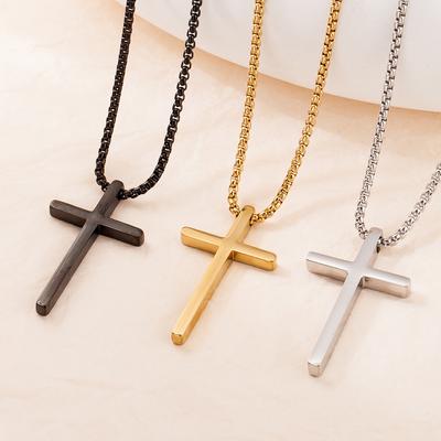 New Mirror Polished Stainless Steel Crucifix Necklace, Full Body Titanium Steel Long Section Cross Pendant