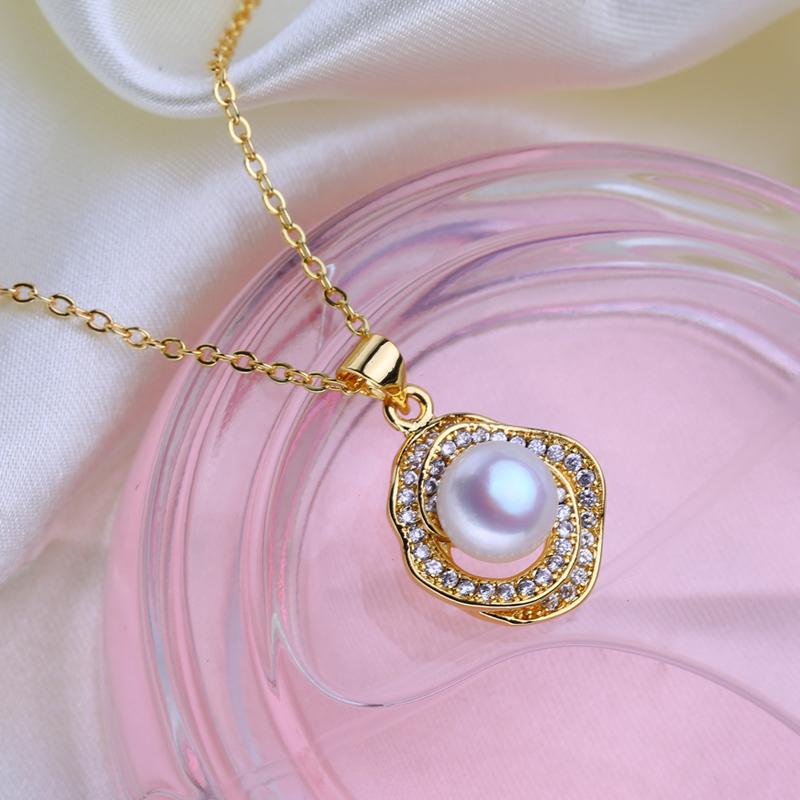 FENASYNatural Freshwater Cultured Pearl Necklaces For Women Gold Color Flower Pendant Party Jewelry Birthday Gift