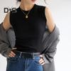 Women's Tank Top Sleeveless Cotton High Neck Crop Top Ribbed Slim Fit Basic Shirt Spring Summer Casual Outfit