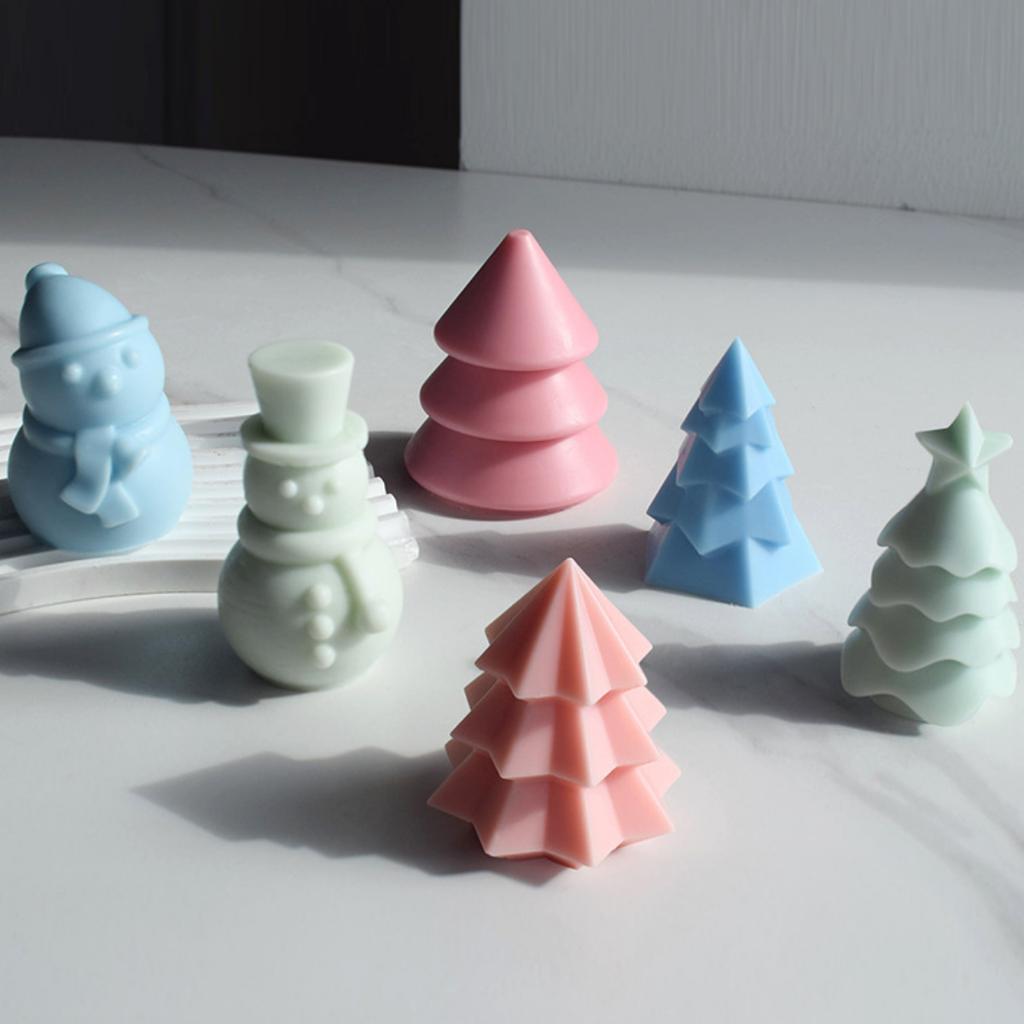 Polygonal Christmas Tree Snow Silicone Candle Mold DIY Snowman Soap Resin Crystal Making Chocolate Mould Christmas Decor Gift