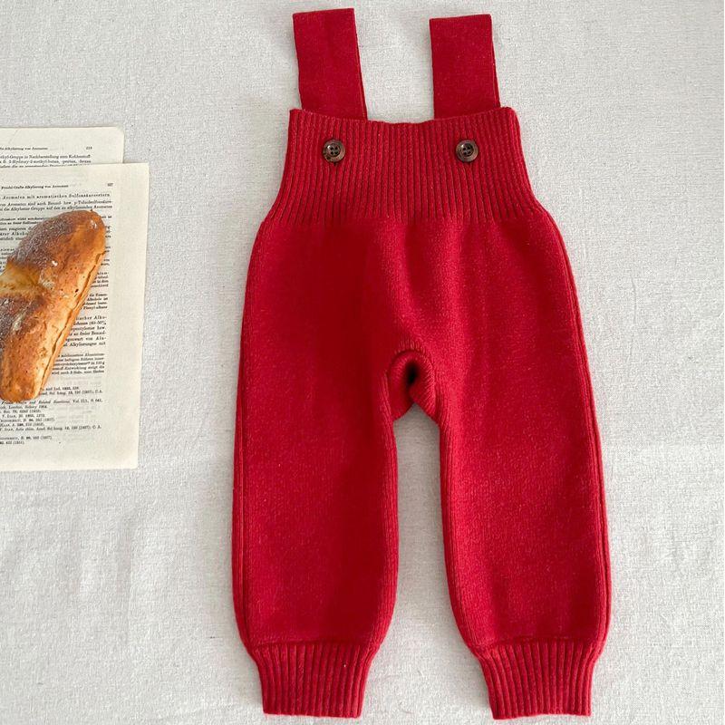Ins Baby Boys and Girls Autumn Red Knitted Overalls Infant Festive One-Piece Romper Set 2025 New Style