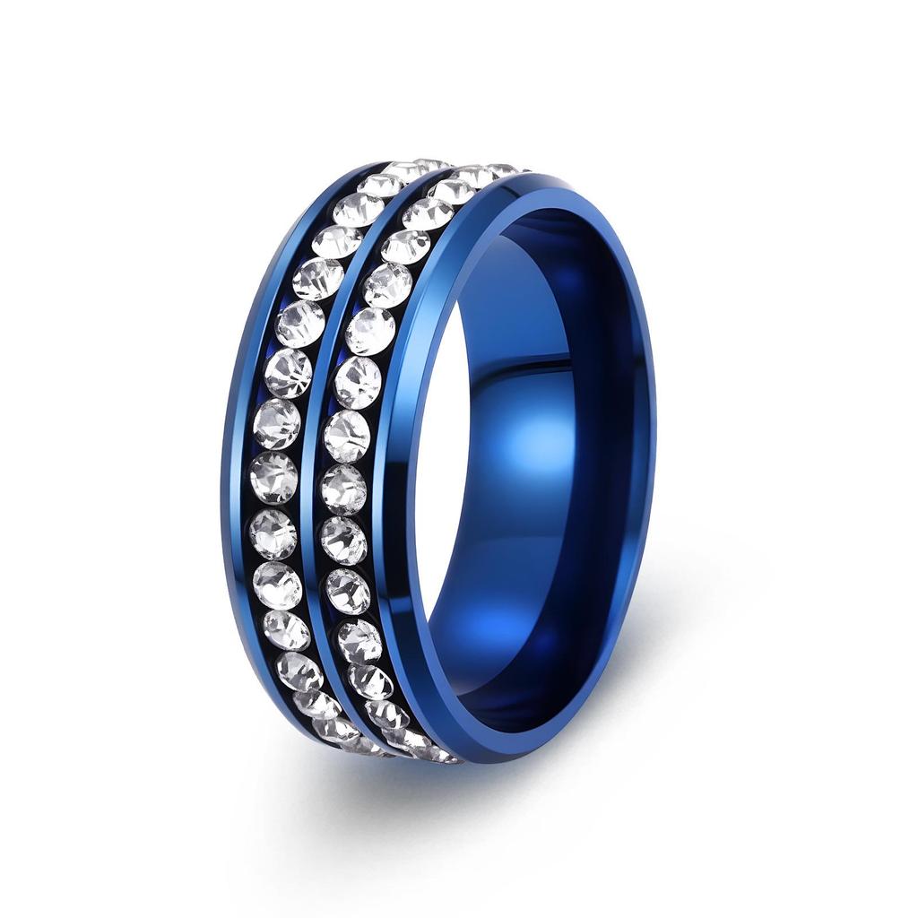 European and American Style Titanium Steel Double Row Diamond Ring - Korean High-end Stainless Steel Jewelry