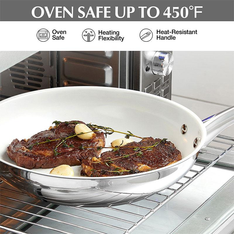 Premium Stainless Steel Frying Pan Skillets 8 Inch Kitchen Cooking Pan Nonstick White Ceramic Coating Egg Frying Pan with Lid