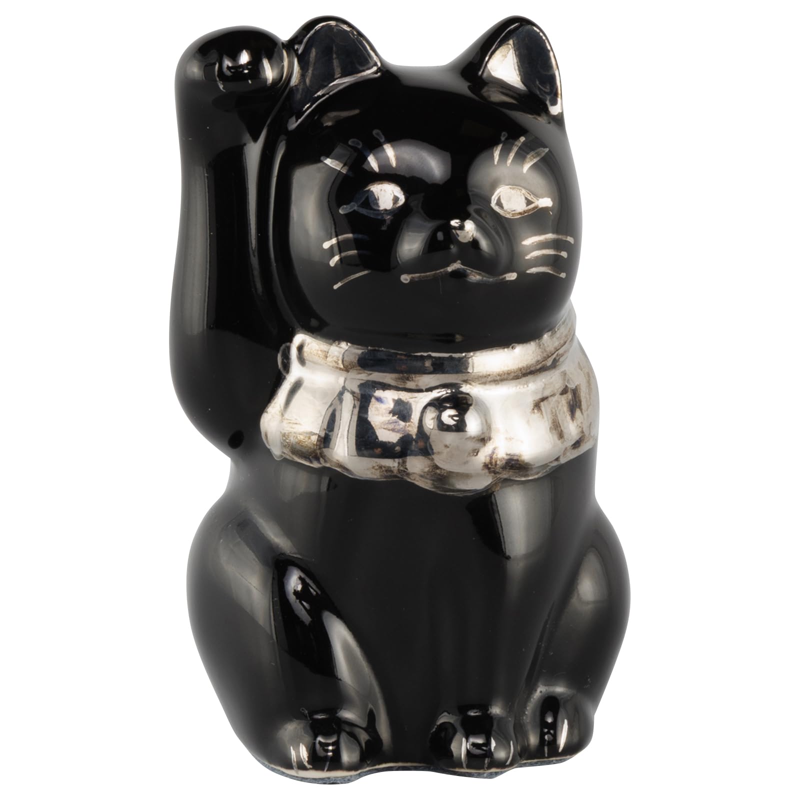 

Seto ware right platinum approximately 5cm in diameter x 9cm in mini good luck made in Maneki-neko (beckoning cat) figurine, black, paw, finish, чёрный