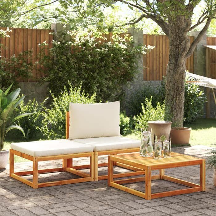 VidaXL Ensemble de canapés de jardin 3 pièces avec coussins en bois d'acacia et rotin 4008170