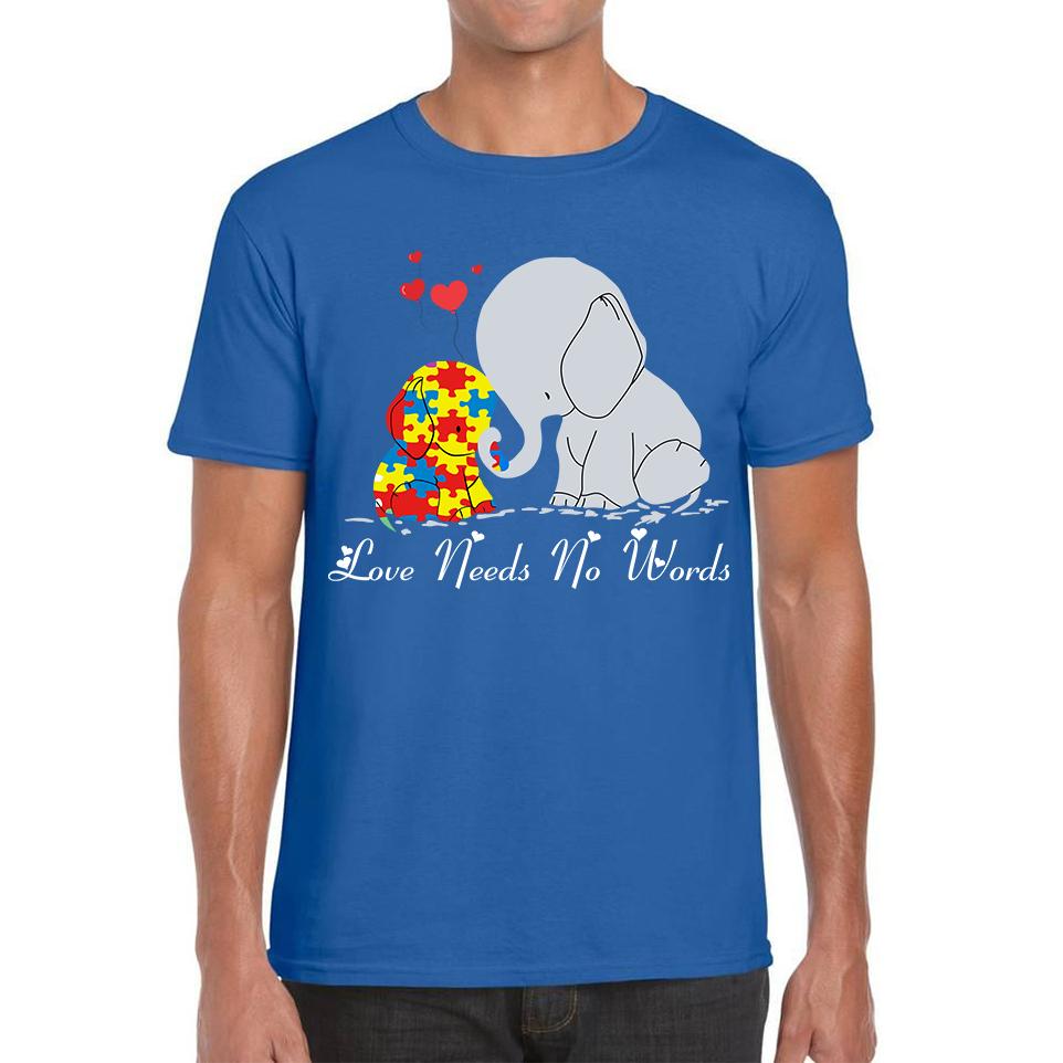 Love Needs No Words Elephant Autism Awareness Unisex Mens T Shirt Womens Tops Tees M