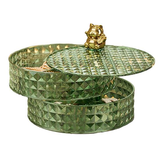 

Коробка для хранения ювелирных изделий, 2 слоя, вращающаяся на 360°, пылезащитная, современная, большой емкости, держатель для сережек, ожерелий, браслетов, колец, контейнер зелёный