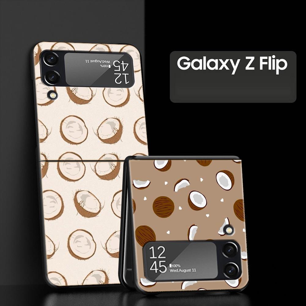 Phone Case for Samsung Galaxy Z Flip 3 4 5 6 7 Folding Black Shell For Samsung Z Flip4 Flip5 PC Hard Cover Summer Coconut