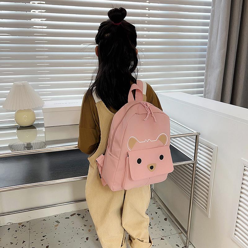Cartoon Embroidered Bear Backpack Nylon Shoulder Bag with Zipper Closure, Hand Washable