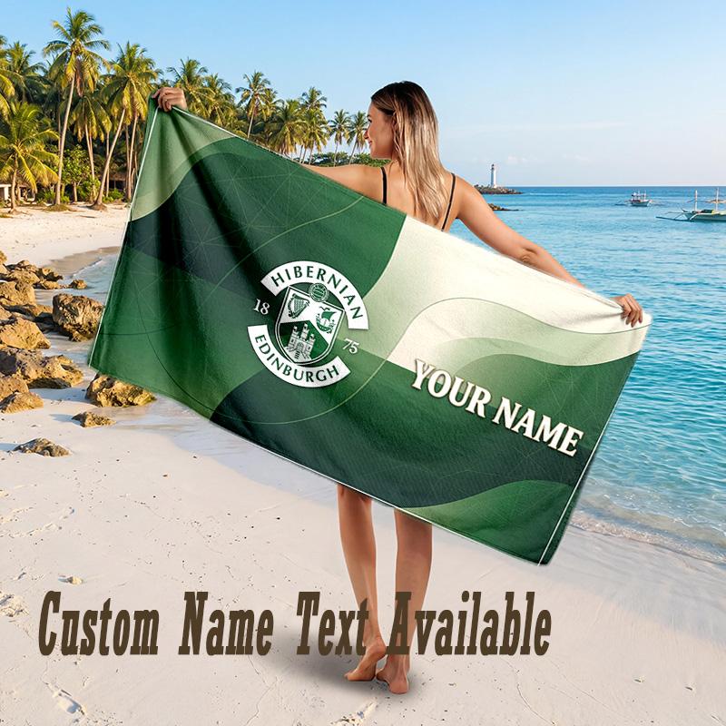 Hibernian FC Design Beach Towel Custom Text Large Towel for Beach Vacation