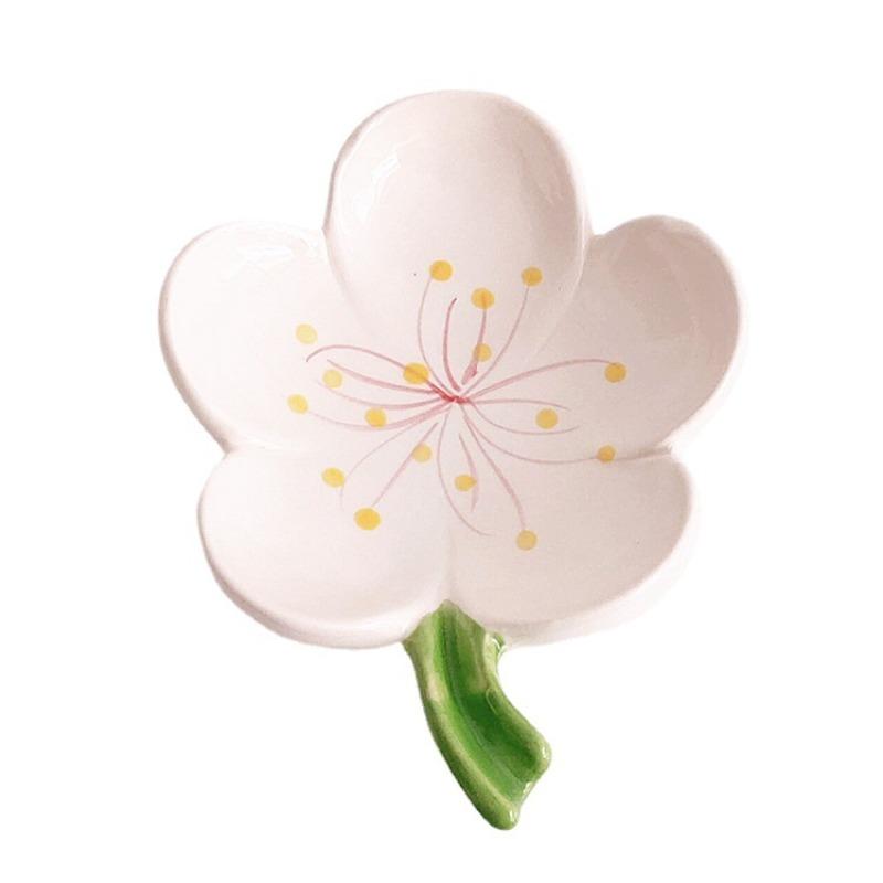 Creative Flowers Ceramic Soap Boxes Hotel Drain Water Soap Dish Painted Flower Stamens Soap Storage Tray Bathroom Accessories