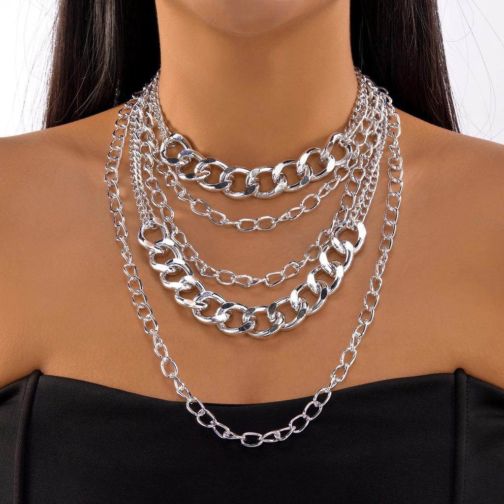 Vintage Punk Exaggerated Big Thick Cuban Link Chain Necklace For Women Gold Color Multilayer Hip Hop Choker Party Charm Jewelry