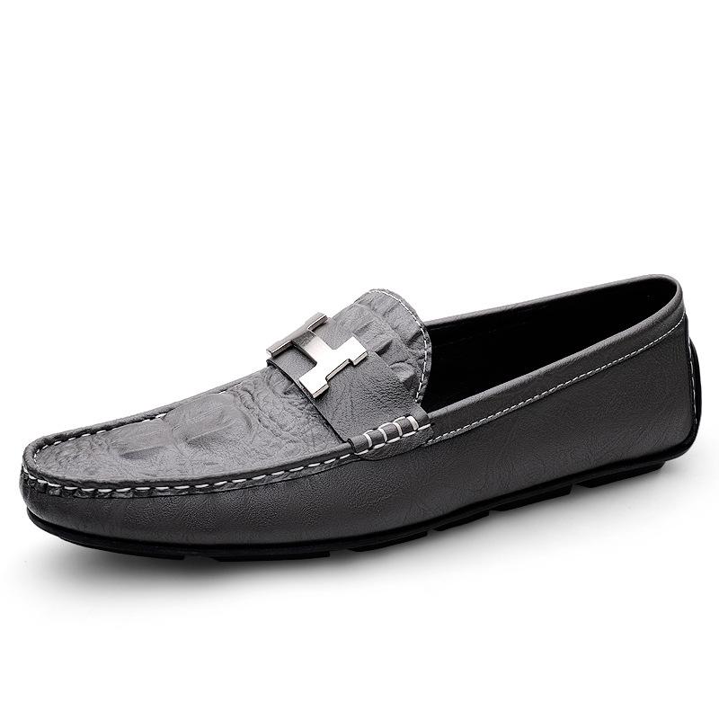 

Кожаная прямая трансляция крокодиловый узор шапка туфли большой размер ленивые туфли для вождения британская повседневная обувь воловья кожа 44