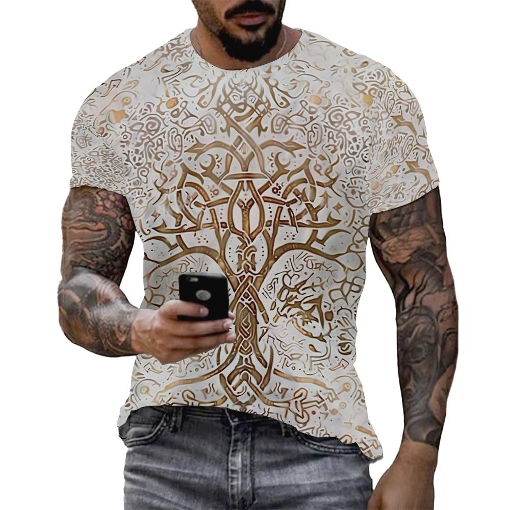 Summer Round Neck 3D Retro Print Top Fashionable Casual Short Sleeved Men's T-shirts